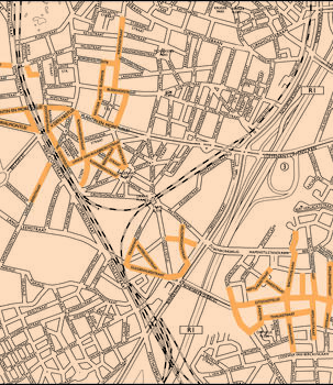 Karte, auf der die Straßen angedeutet wurden, in denen die zweite Razzia stattfinden sollte