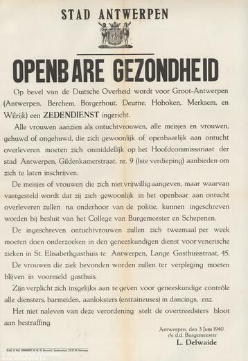 Plakat mit der Ankündigung der Maßnahmen in Bezug auf Unzucht