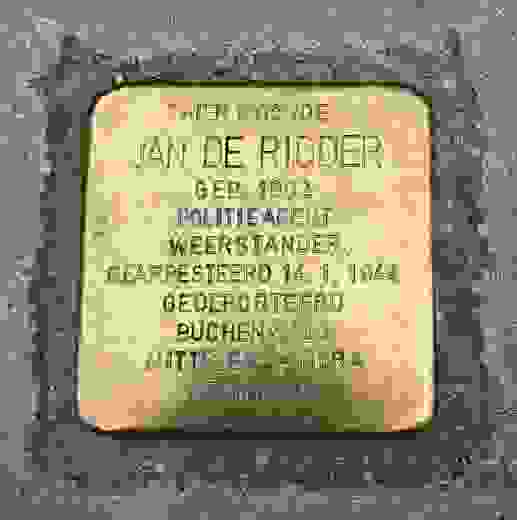 Ein Stolperstein von Jan De Ridder, geboren 1902, verhaftet am 14.1.1944